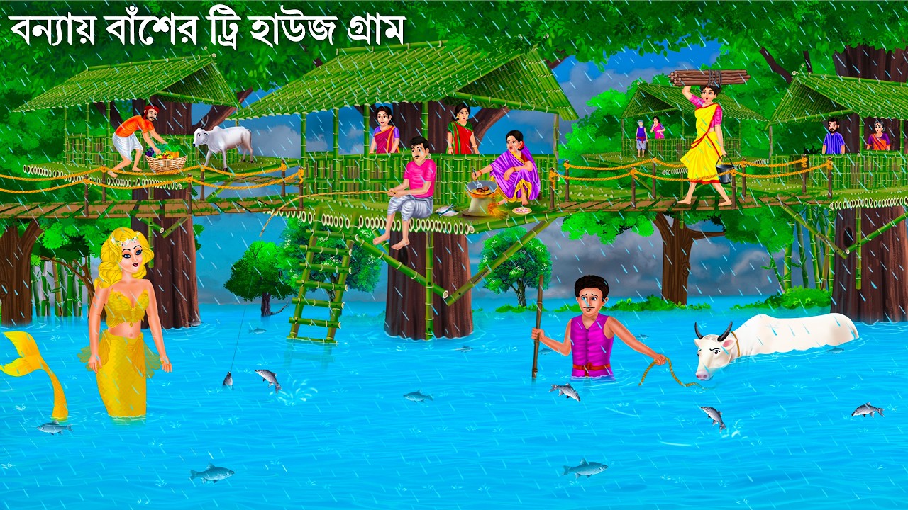 বন্যায় বাঁশের গাছঘর গ্রাম | Jalpari Cartoon | TREE HOUSE GRAM | Notun Bangla Golpo | Moral Stories