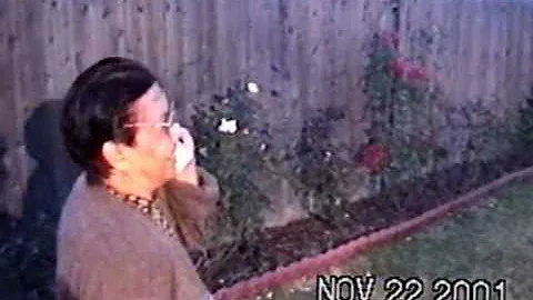 Mom talking to Dad on the phone on Thanksgiving Day 2001