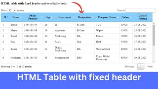 HTML table with fixed header and scrollale body