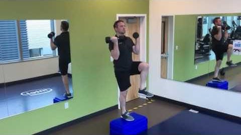 Step Up, Curl and Press-1 Leg-Dumbbell