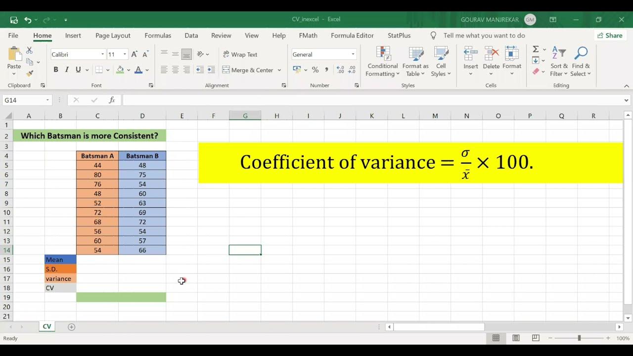 Coefficient of variation in excel 2021 youtube