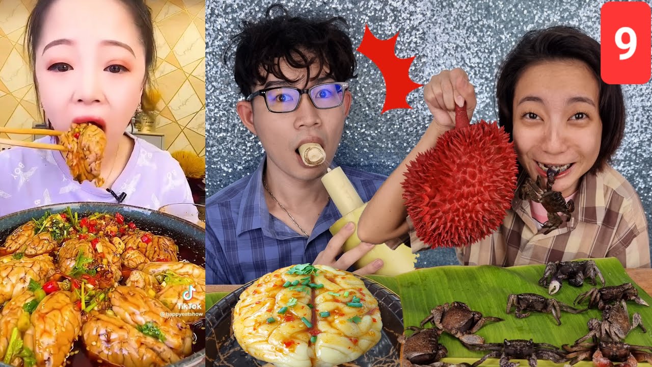 กินตามคนจีน9 สมองหมู ทุเรียนสีแดง หยวกกล้วย หอยเผ็ด ปูเผ็ด #Mukbang #ASMR Chinese Food:ขันติ