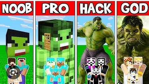 Minecraft Hulk house build challenge - noob vs Pro vs hacker vs God 