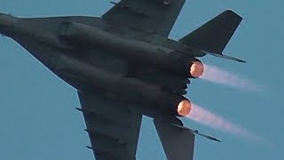 MIG-29 FULCRUM FANTASTIC SUNSET DEMO WITH MASSIVE AFTERBURNER!!!