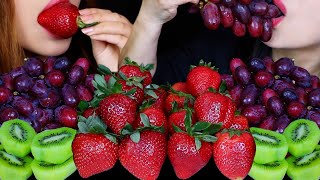 EATING GIANT SWEET STRAWBERRIES, BITTER RED GRAPES, KIWIS *BIG BITES* FRESH FRUIT EATING SOUNDS