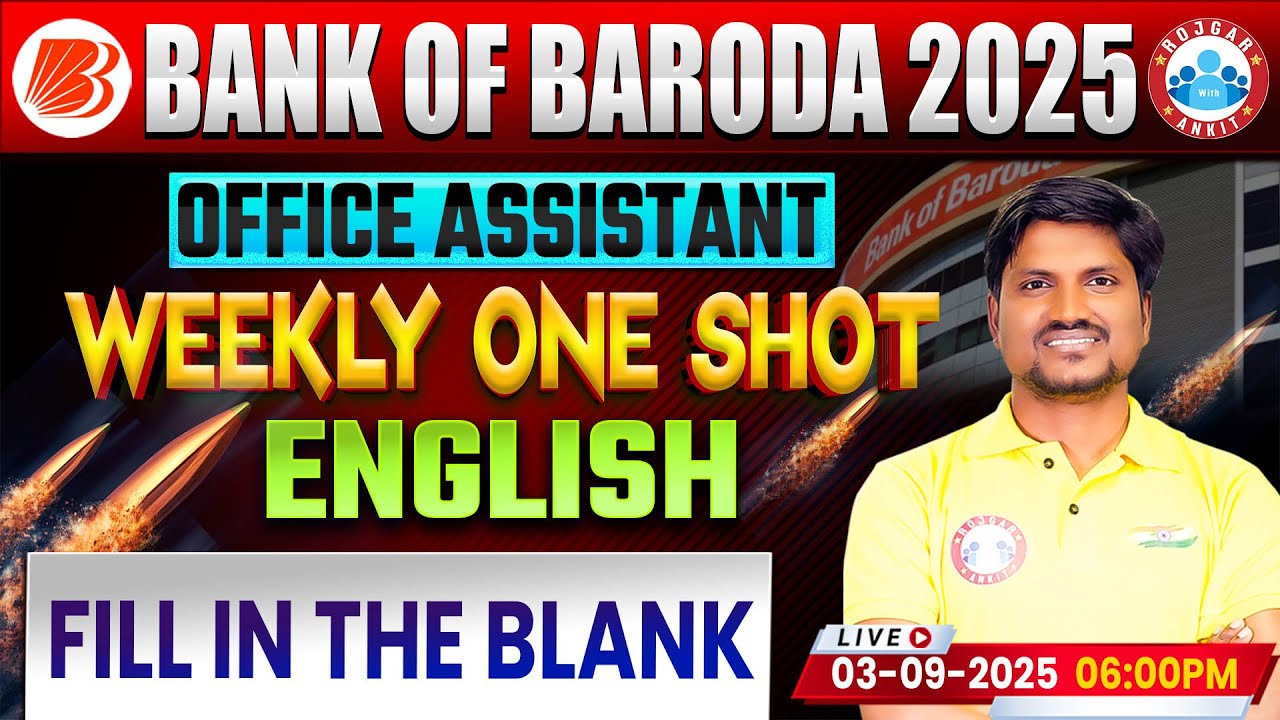 Bank of Baroda English One Shot Classes | BOB Office Assistant Fill in The Blank | Weekly One Shot