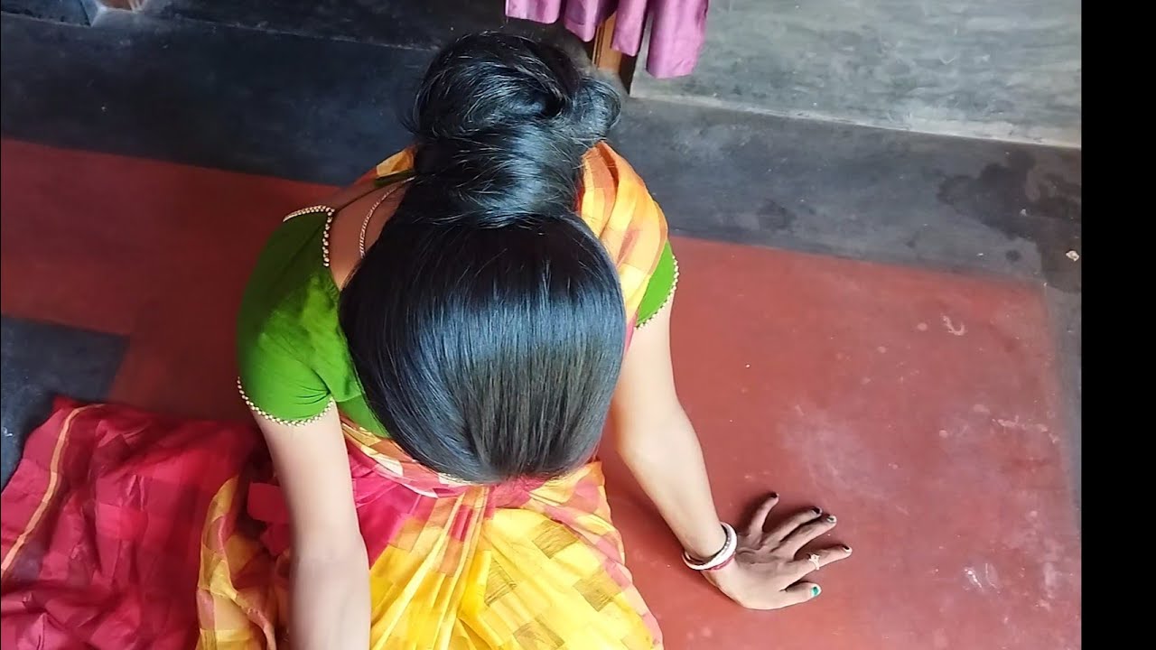 Long & Thick Big Hair Bun Open And Gorgeous Long Hair Play For Front Side |