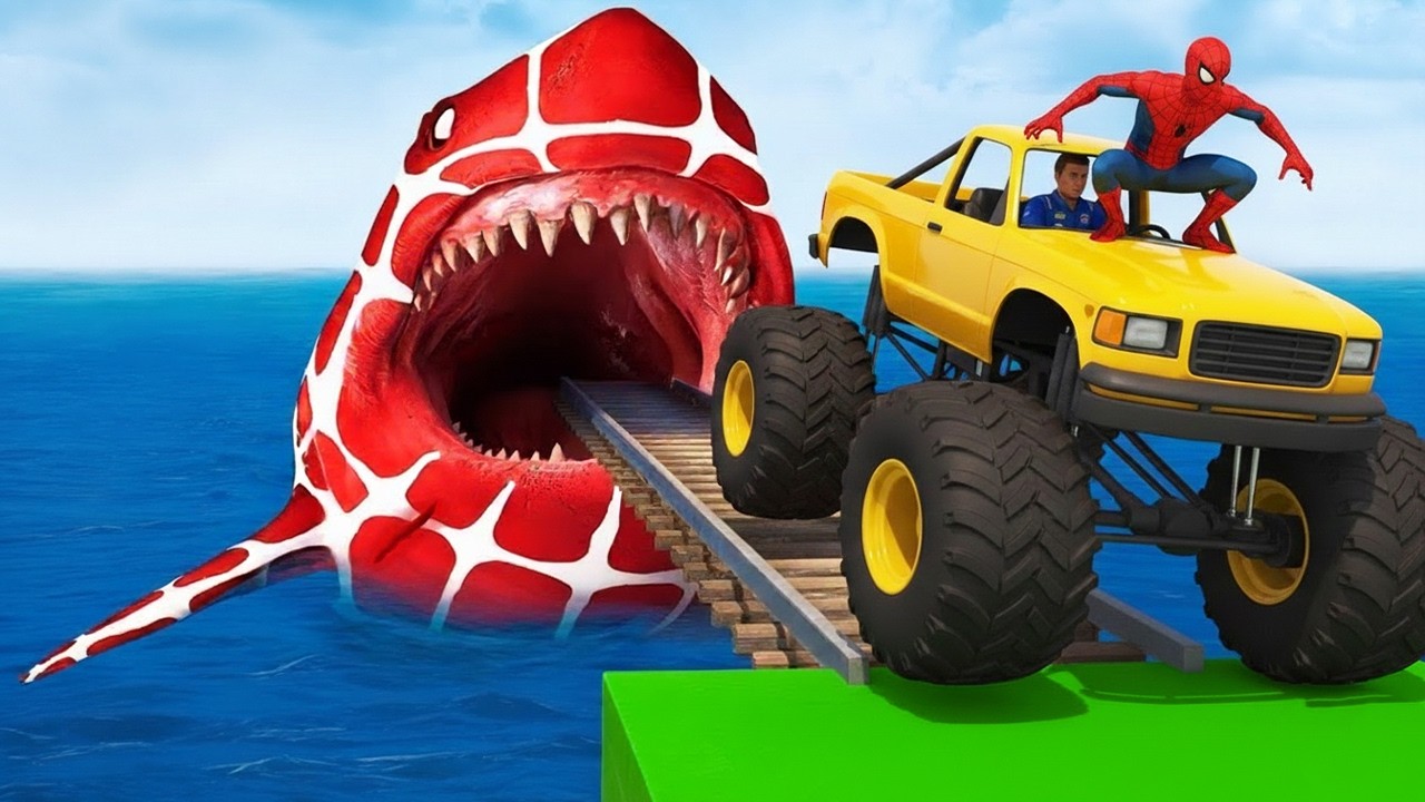 GTA V Mods New Epic Ultimate Stunt Challenge 💥SPIDER-MAN With Super Car Motocycle Helicopter & Boats