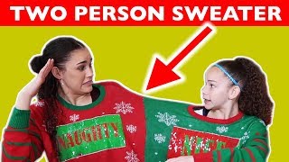 Two Person Christmas Sweater Challenge!! (Haschak Sisters)