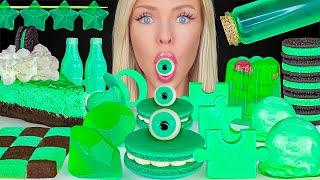ASMR MINT FOODS, MINT OREO CHEESECAKE, GREEN JELLO SALAD, PUZZLE CANDY MINT WHIPPED CREAM MUKBANG 먹방