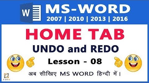MS Word in HINDI ( UNDO and REDO Option in Microsoft Word ) - Lesson 08