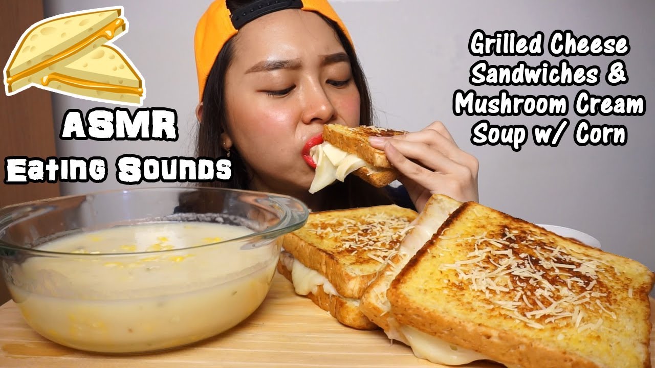 ASMR Grilled Cheese Sandwich + Soup Crispy Crunchy Eating Sounds No