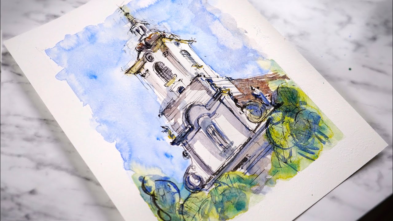 Ink and Watercolor Sketching on Canson Montval Student Grade Paper 