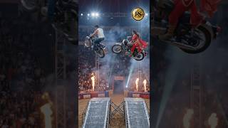 👉“OMG 😱🔥 Do taraf se ramp jump hawa mein X-CROSS + FIRE SPIN! Crash #RoyalCircus #XCross #FireSpin