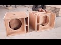 woodworking process creates a pair of 15 inch speaker subwoofers - Perfect in every detail