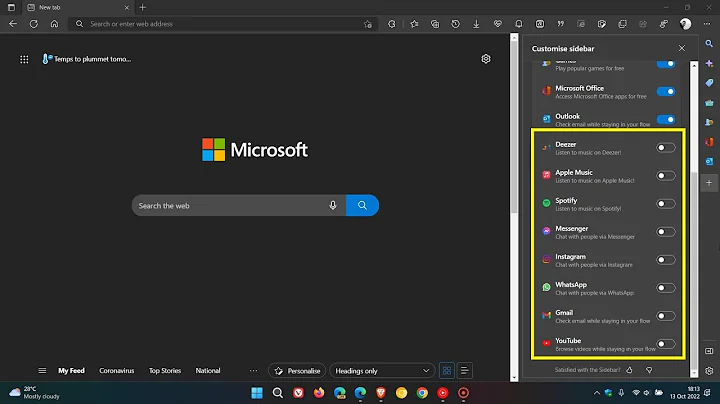 Microsoft Edge's Sidebar now has 8 new Social media account Quick actions