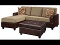 Poundex F7669 🛋Pebble Colored Fabric &amp; Brown Leatherette Sectional Sofa