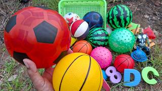 Finding colorful balls, children's balls, watermelon balls, rubber balls