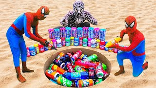 Superhero Spiderman vs Coca Cola,Fanta,Mtn Dew,Pepsi,Sprite and mouth vs Mentos in Big Underground