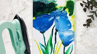 Encaustic - Abstraktes Bild mit blauen Blumen