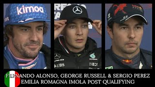 Full FERNANDO ALONSO, SERGIO PEREZ & GEORGE RUSSELL POST QUALIFYING EMILIA ROMAGNA IMOLA GP 2022 Guide