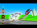 Kong and cows go through the color gate near the railway train railroad crossings  part 13