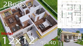 House Plans 12x12 with 2 Bedrooms Full Plans