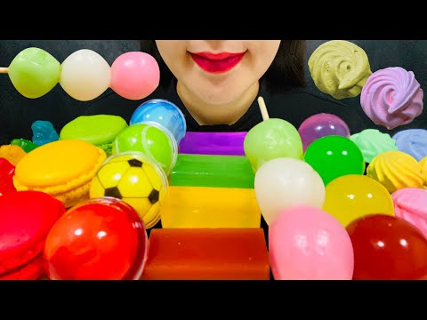 ASMR RAINBOW DESSERTS 咀嚼音 レインボーデザート  MACARON, DANGO, JELLY POPULAR FOODS EATING SOUNDS モッパン 먹방