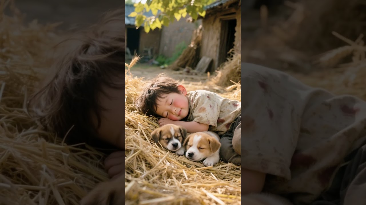 Little Boy Sleeps With Two Little Dogs 