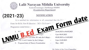 Lnmu B.Ed part 2 exam form date | (2021-23)