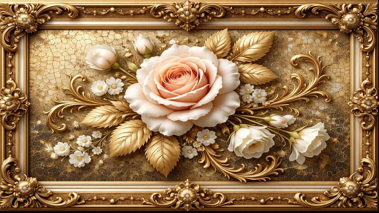 Large Peach Peony Garden Blossoms 🌸 4K Oil Painting Screensaver + Deep Focus Music