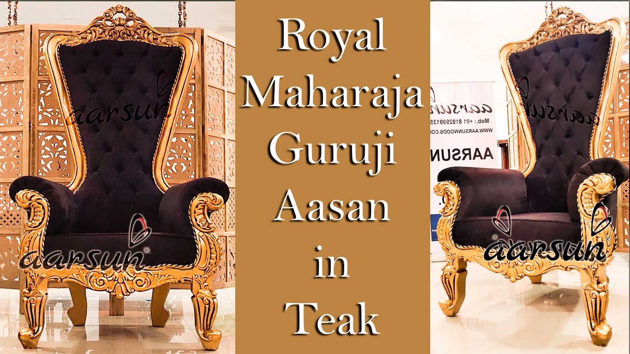 290 royal maharaja chair guruji aasan teak wood chowki gold painted  aarsun  art of india
