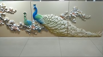 Tranh phù điêu chim công hoa mẫu đơn - tranh phù điêu 3D chim công hoa mẫu đơn - tranh chim công 3D