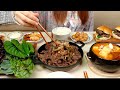 COOKING MUKBANG :) Korean Beef Bulgogi, CheongGukJang, soy sauce braised quail eggs | bokyoung.