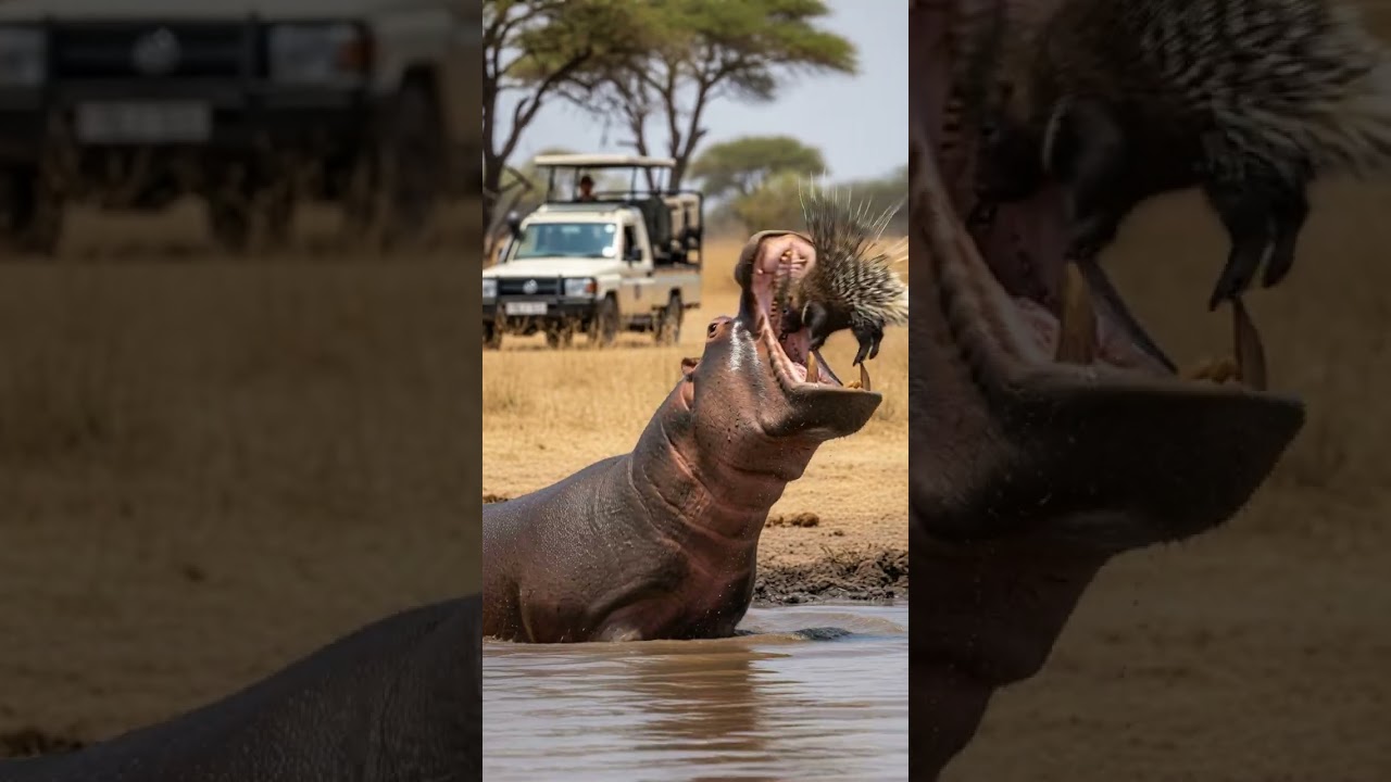 Will the hippo successfully catch the speedy river fish 