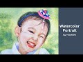 Watercolor Portrait Painting of a Cute Little Girl