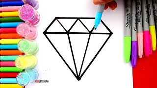 Aprende a dibujar un DIAMANTE DE COLORES con BRILLANTINA | How to Draw a Diamond Glitter of