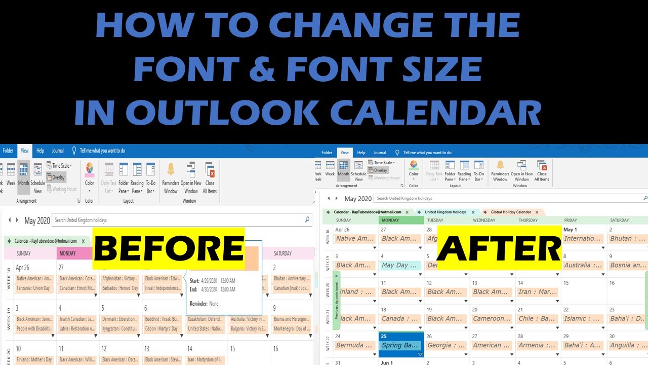 how to change the font and font size in outlook calendar YouTube