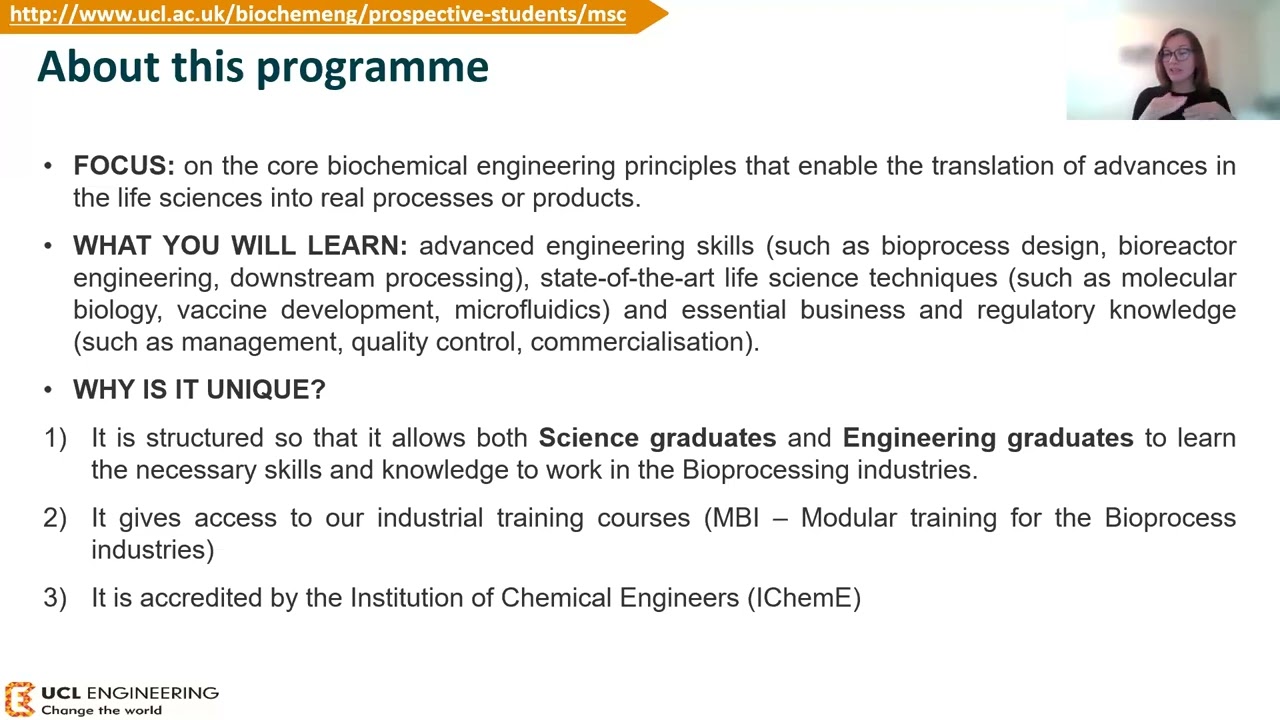 Introduction to MSc Biochemical Engineering at UCL with Dr Petra Hanga