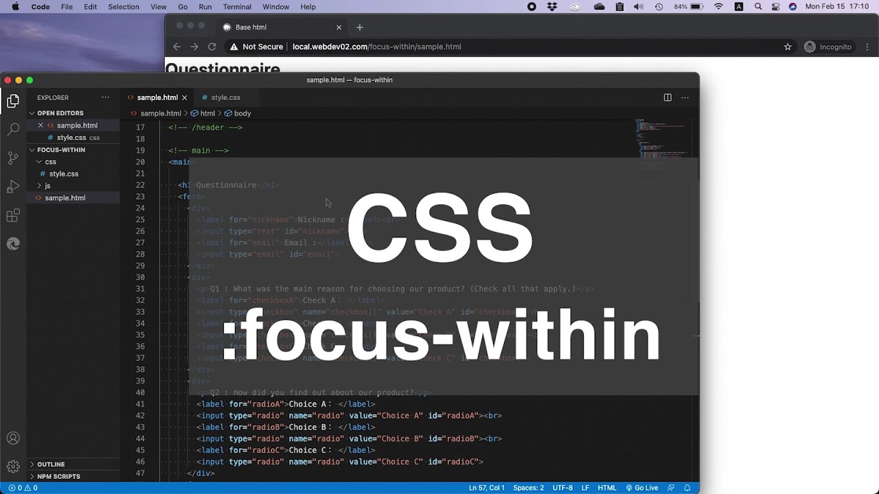Css Focus Within Pseudo Class Cssのfocus Within擬似クラスを使った要素のデザイン Youtube