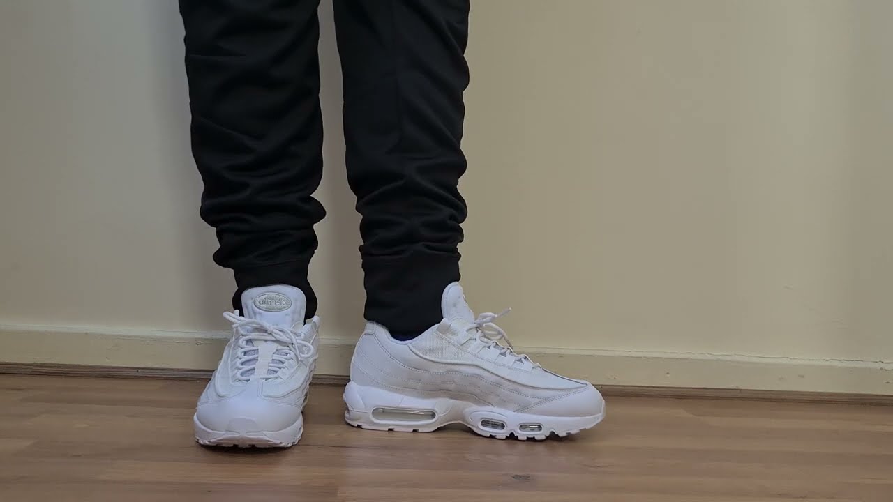 Nike Air Max 95 Essential Triple White - On Foot - YouTube