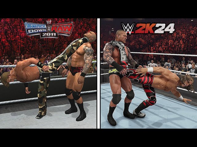 WWE 2K24 Vs. WWE Smackdown vs Raw 2011 - Finishers Comparison (Which is Better?) class=