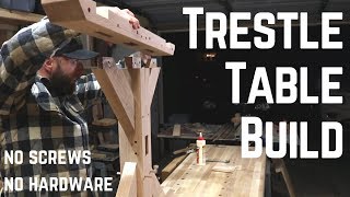 Building a super strong, heirloom quality, rustic farm house trestle style kitchen table with timber frame mortise and tenon joinery ...