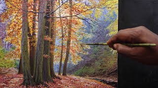 How To Paint Autumn Trees With Acrylic painting l Time Lapse 93