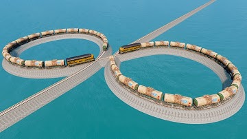 Trains Vs Impossible Loop Overlapping Rail Tracks Crossover - BeamNG.Drive