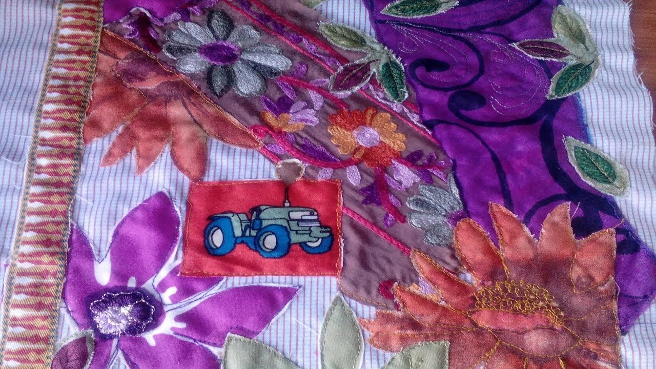 Collage de telas con la máquina de coser, con el pie de bordado libre