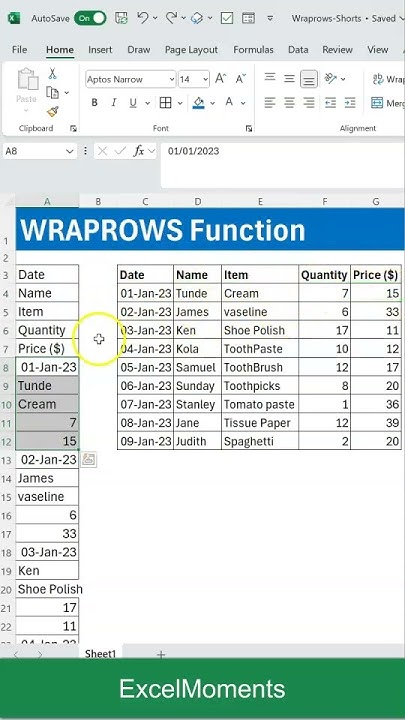 WRAPROWS Function-Quickly convert 1 column to multiple in Excel #shorts ...