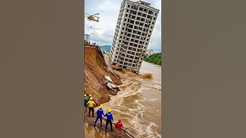 Building near river collapses as the ground sinks!