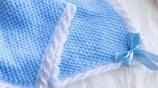 Manta, cobija, colchita de bebe tejida con agujas rectas y linda puntilla facil y rapido de tejer by Crochet for Baby 6,585 views 2 weeks ago 32 minutes
