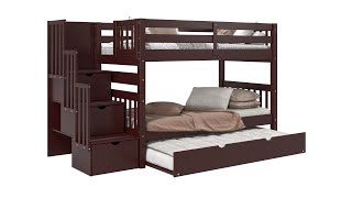 360 View Of The Bedz King Bk906 Twin Over Twin Stairway Bunk Bed With Trundle In Dark Cherry